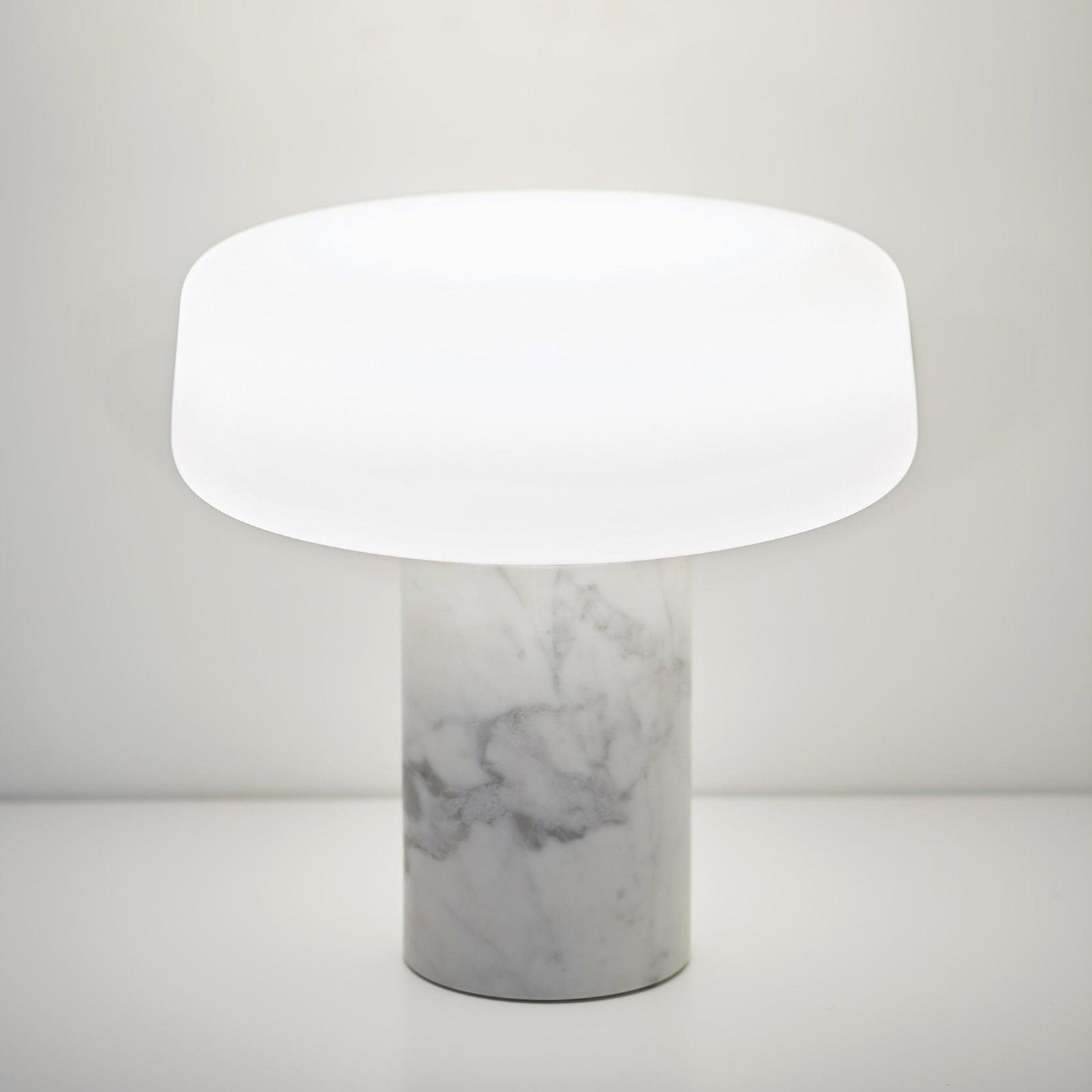 Modern Solid Marble Table Lamp with Hand Blown Glass Shade and Cylindrical Base Accent Lighting
