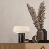 Modern Solid Marble Table Lamp with Hand Blown Glass Shade and Cylindrical Base Accent Lighting