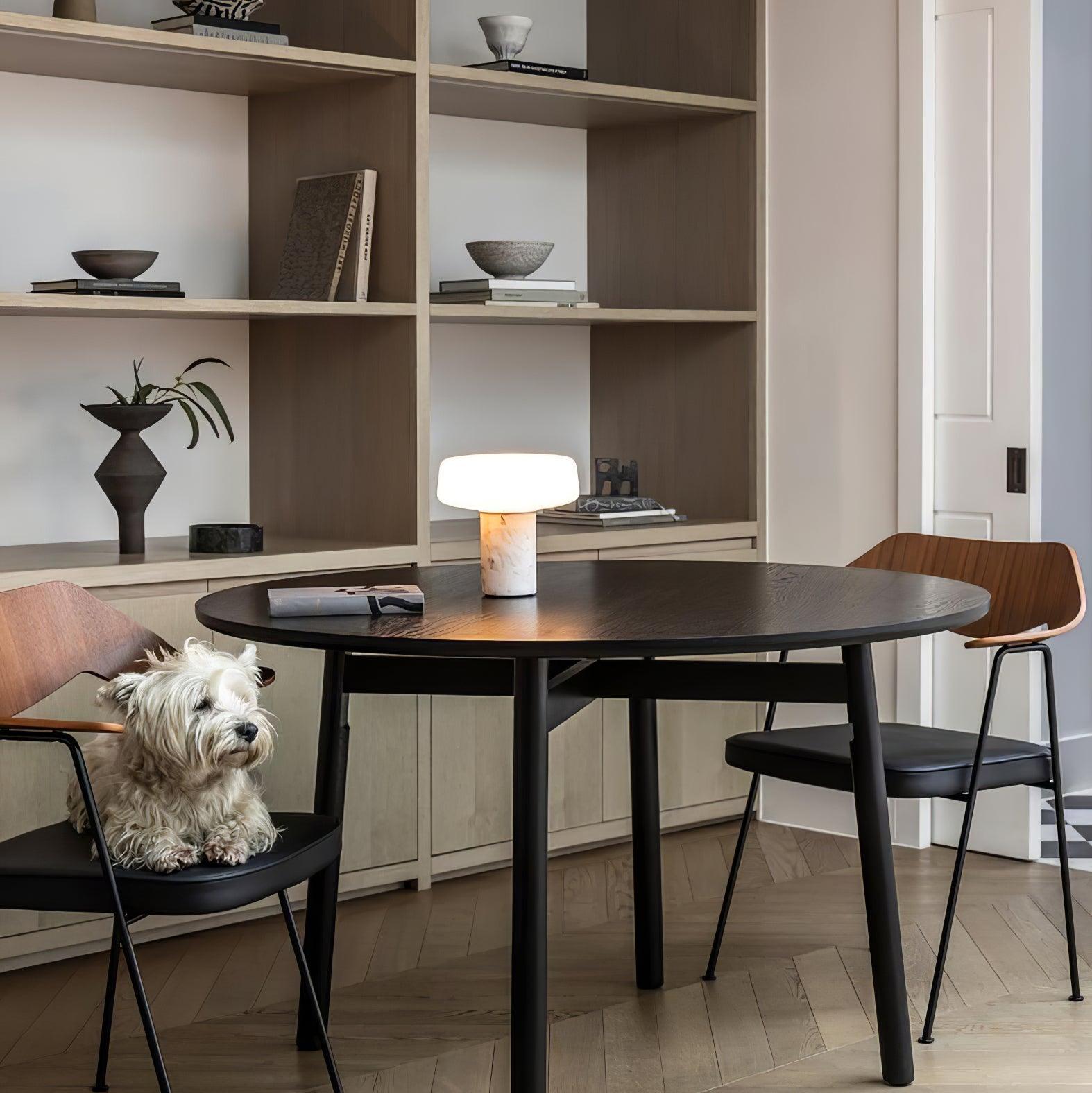 Modern Solid Marble Table Lamp with Hand Blown Glass Shade and Cylindrical Base Accent Lighting