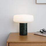 Modern Solid Marble Table Lamp with Hand Blown Glass Shade and Cylindrical Base Accent Lighting