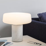 Modern Solid Marble Table Lamp with Hand Blown Glass Shade and Cylindrical Base Accent Lighting