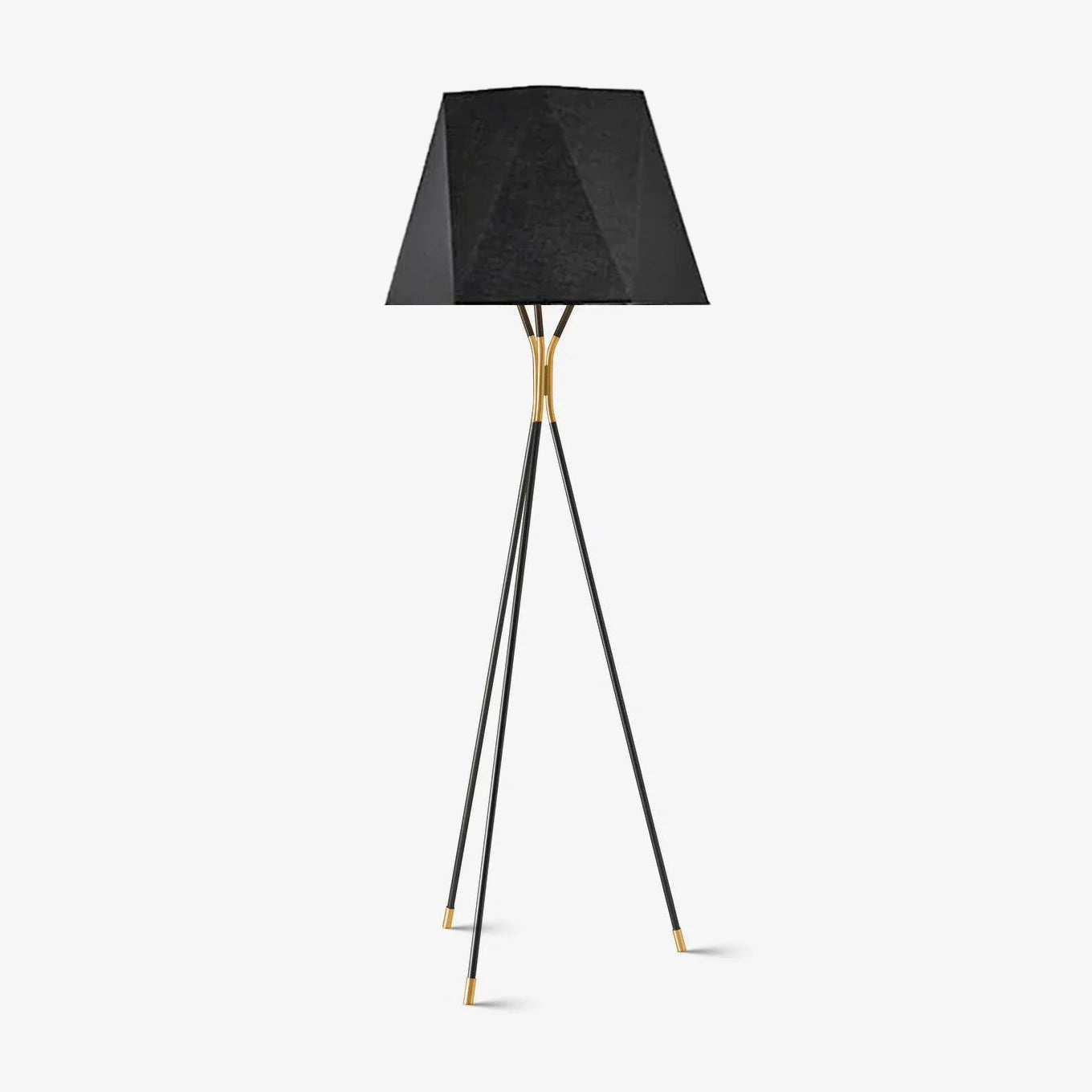 Modern Solitaire Tripod Floor Lamp with Faceted Shade and Brass Tipped Legs