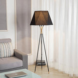 Modern Solitaire Tripod Floor Lamp with Faceted Shade and Brass Tipped Legs