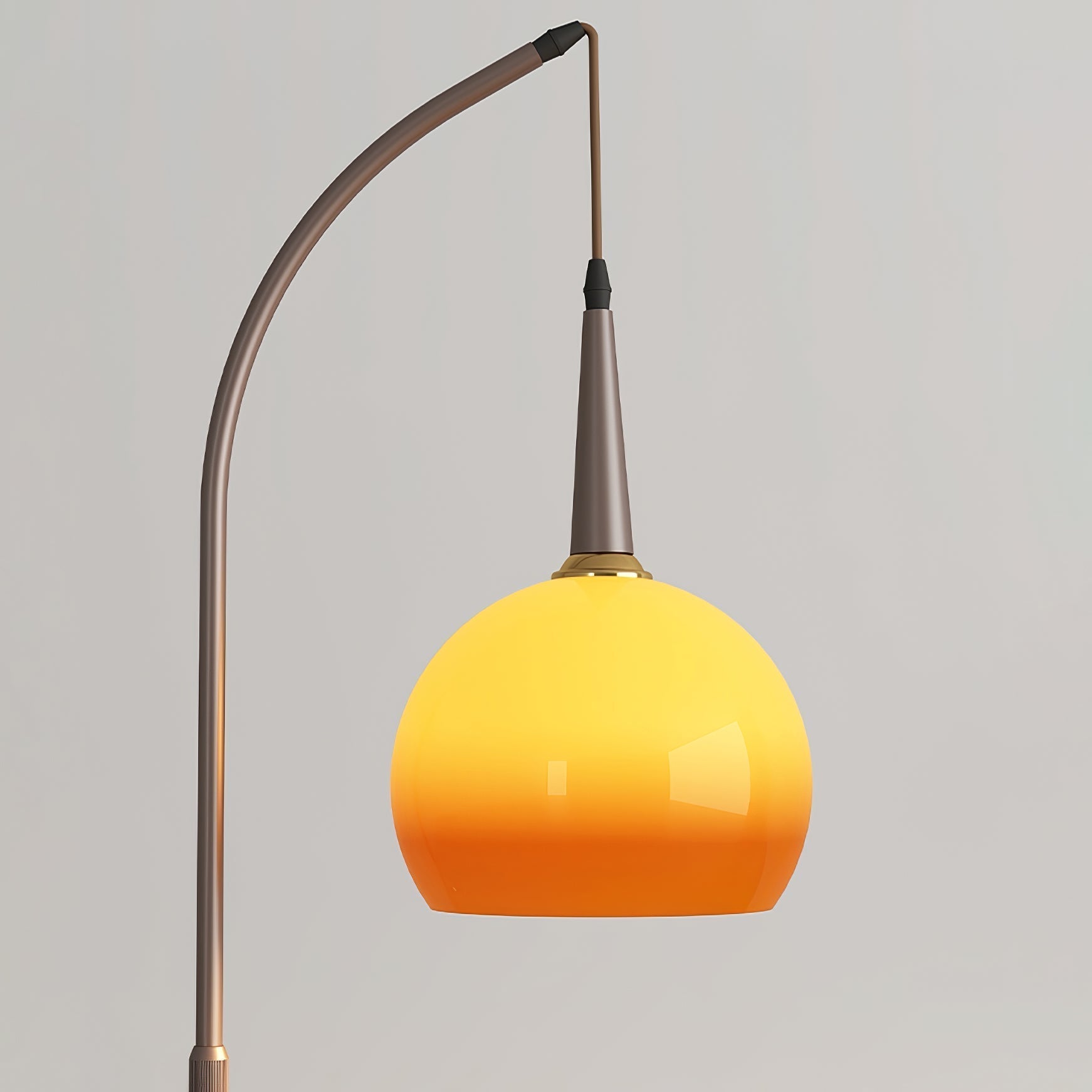 Modern Arched Floor Lamp with Two Tier Wooden Shelves and Gradient Glass Shade for Living Rooms