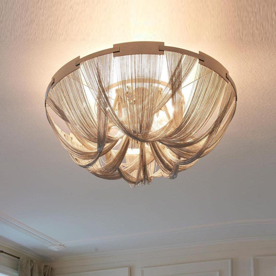 Luxury Contemporary Tassel Aluminum Chain Chandelier Modern Flush Mount Ceiling Light