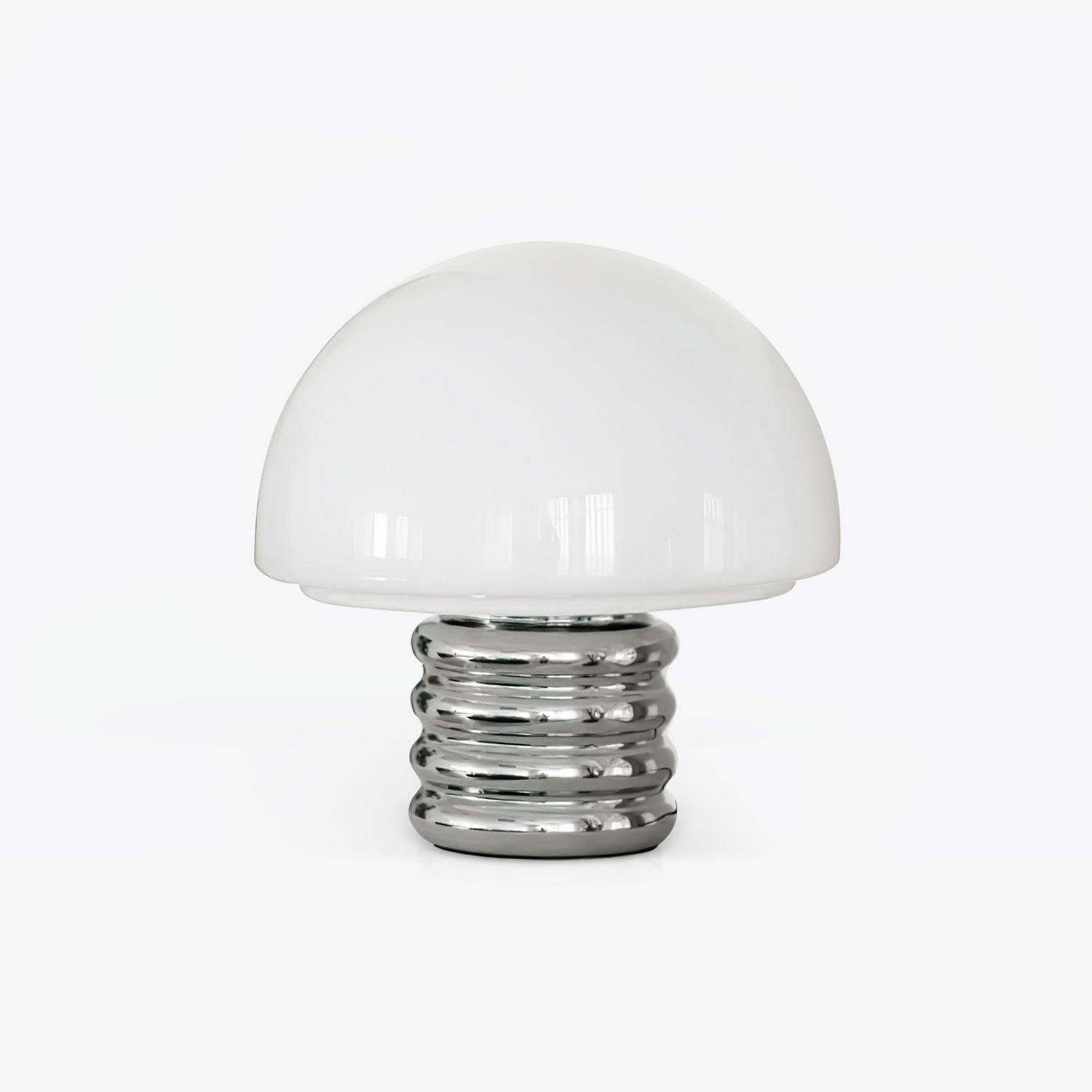 Modern Space Age Mushroom Table Lamp with Chrome Finish and White Glass Shade