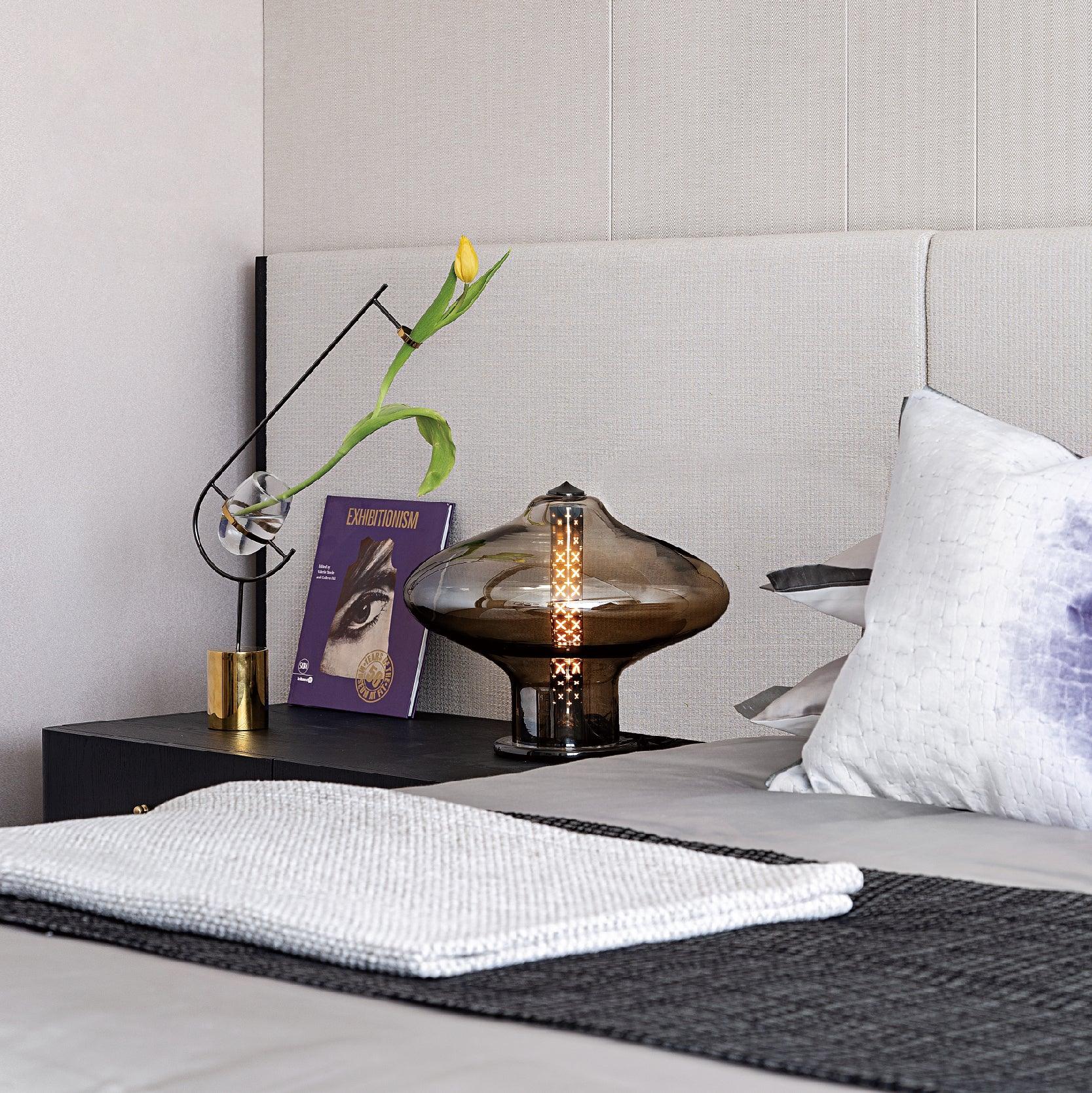 Modern Space Age Glass Table Lamp with Integrated LED for Home Office and Living Room