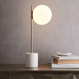 Modern Sphere and Stem Table Lamp with Gold Finish and Marble Base for Elegant Office and Home Lighting
