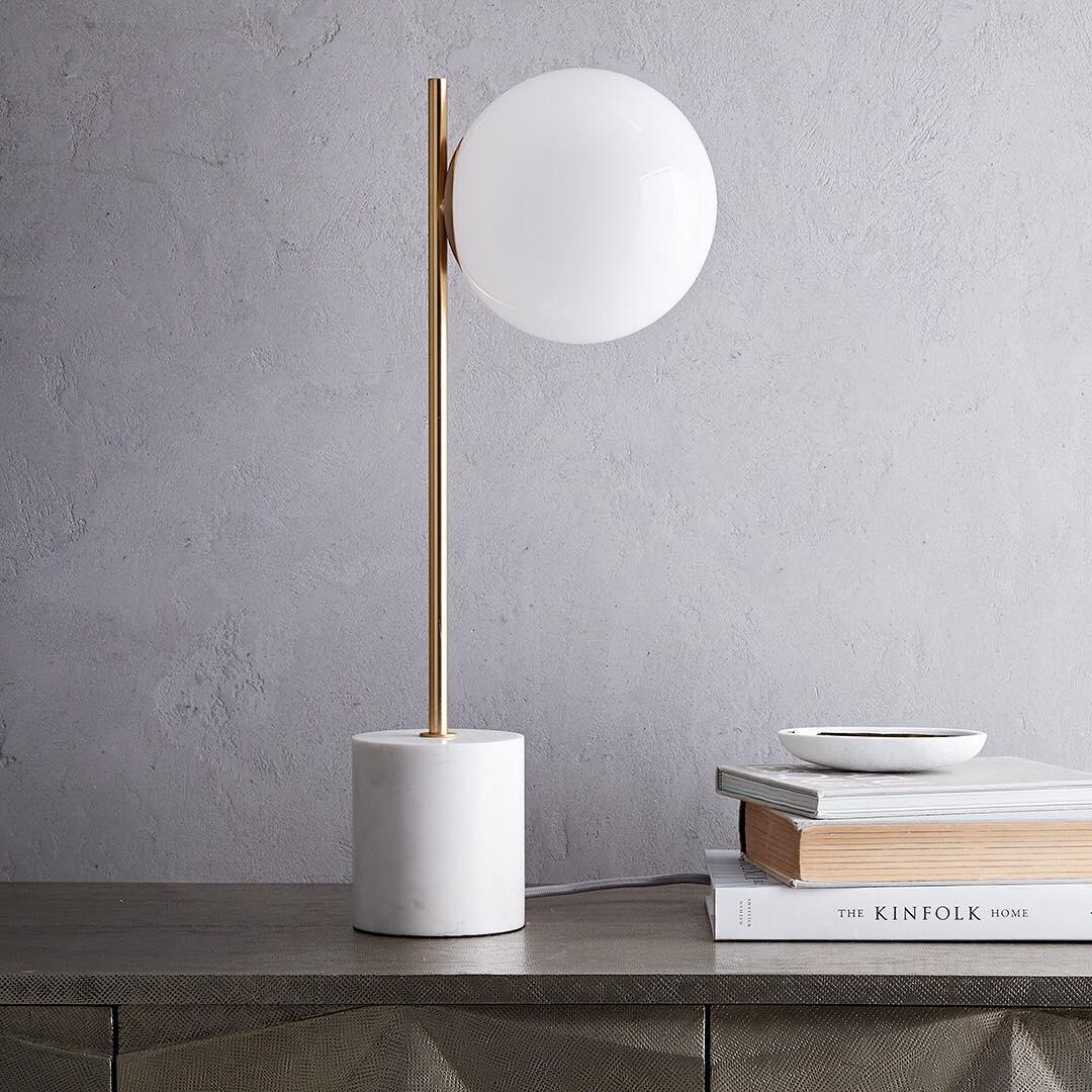 Modern Sphere and Stem Table Lamp with Gold Finish and Marble Base for Elegant Office and Home Lighting