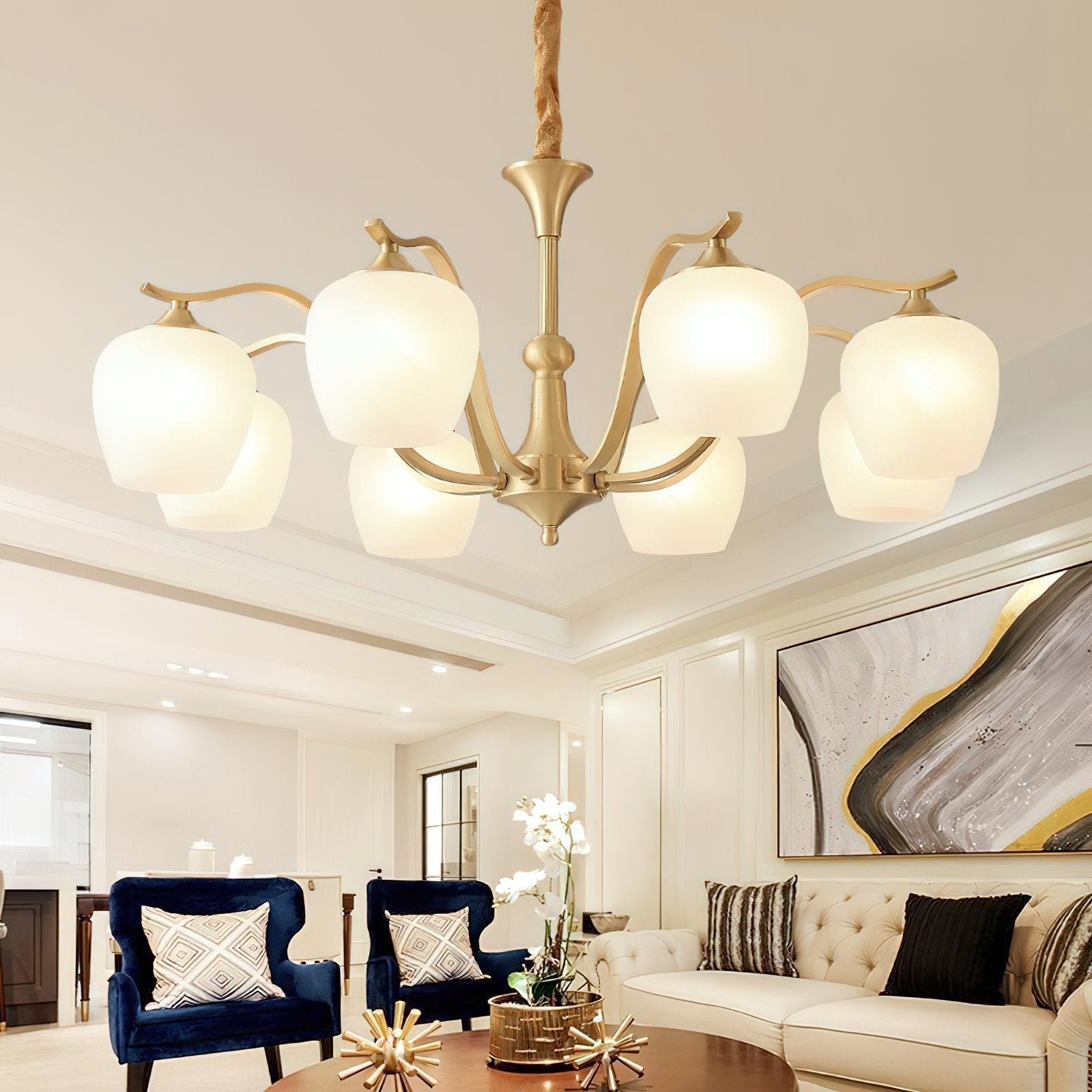 mid-century-modern-spherical-brass-chandelier-with-white-glass-globe-light-fixture