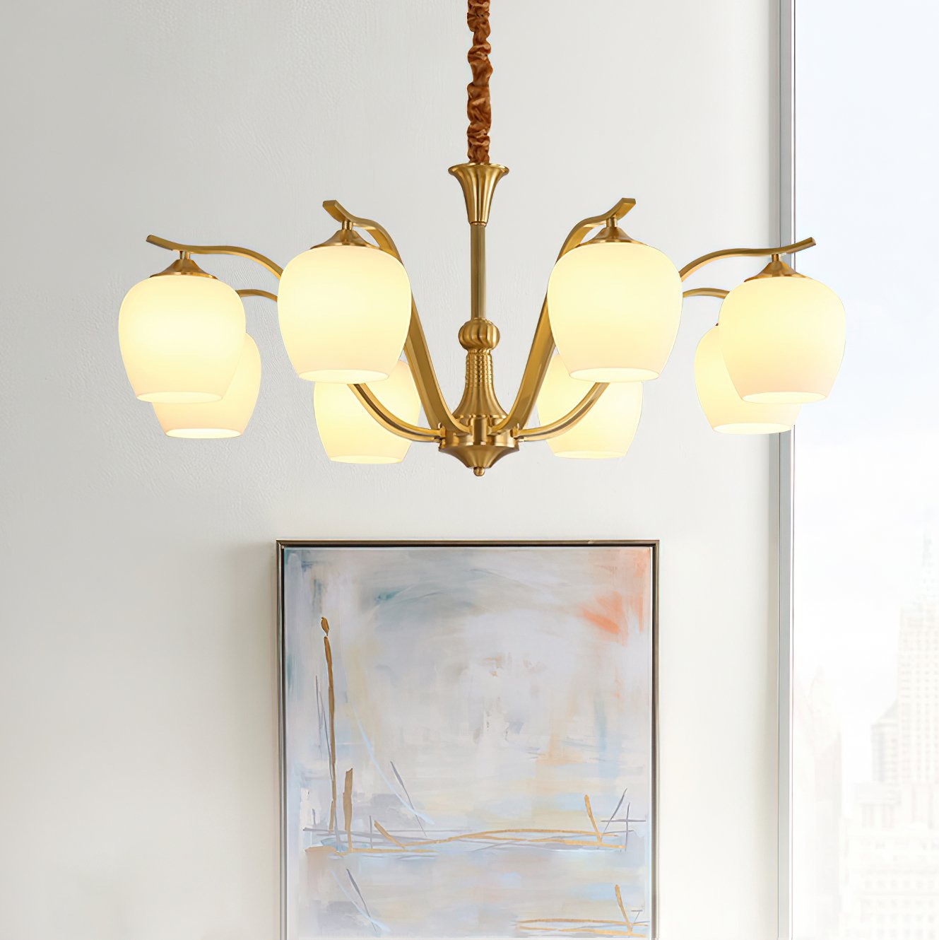 mid-century-modern-spherical-brass-chandelier-with-white-glass-globe-light-fixture
