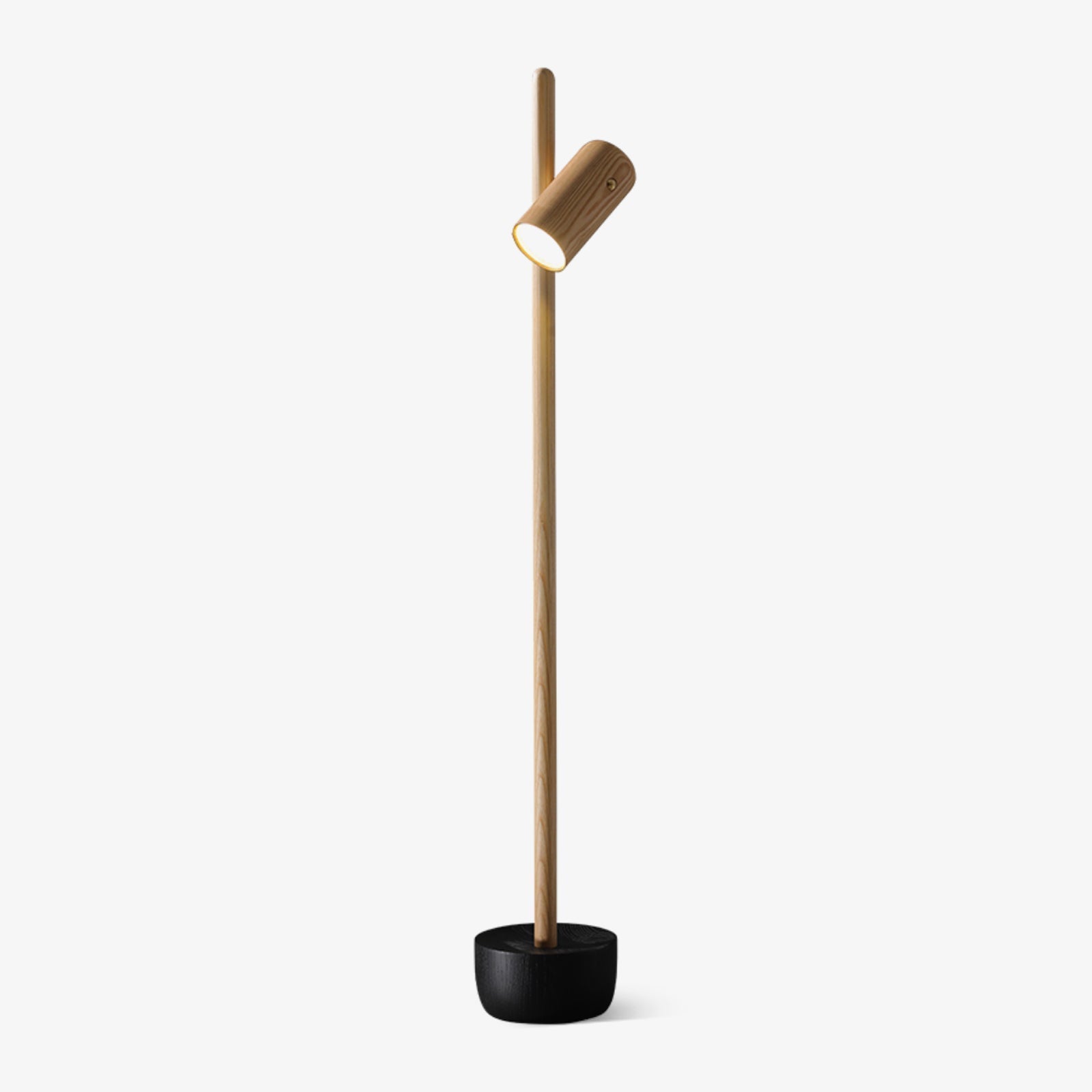 Modern Industrial Spotlight Wood Floor Lamp with Adjustable Head and Solid Base