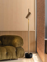 Modern Industrial Spotlight Wood Floor Lamp with Adjustable Head and Solid Base