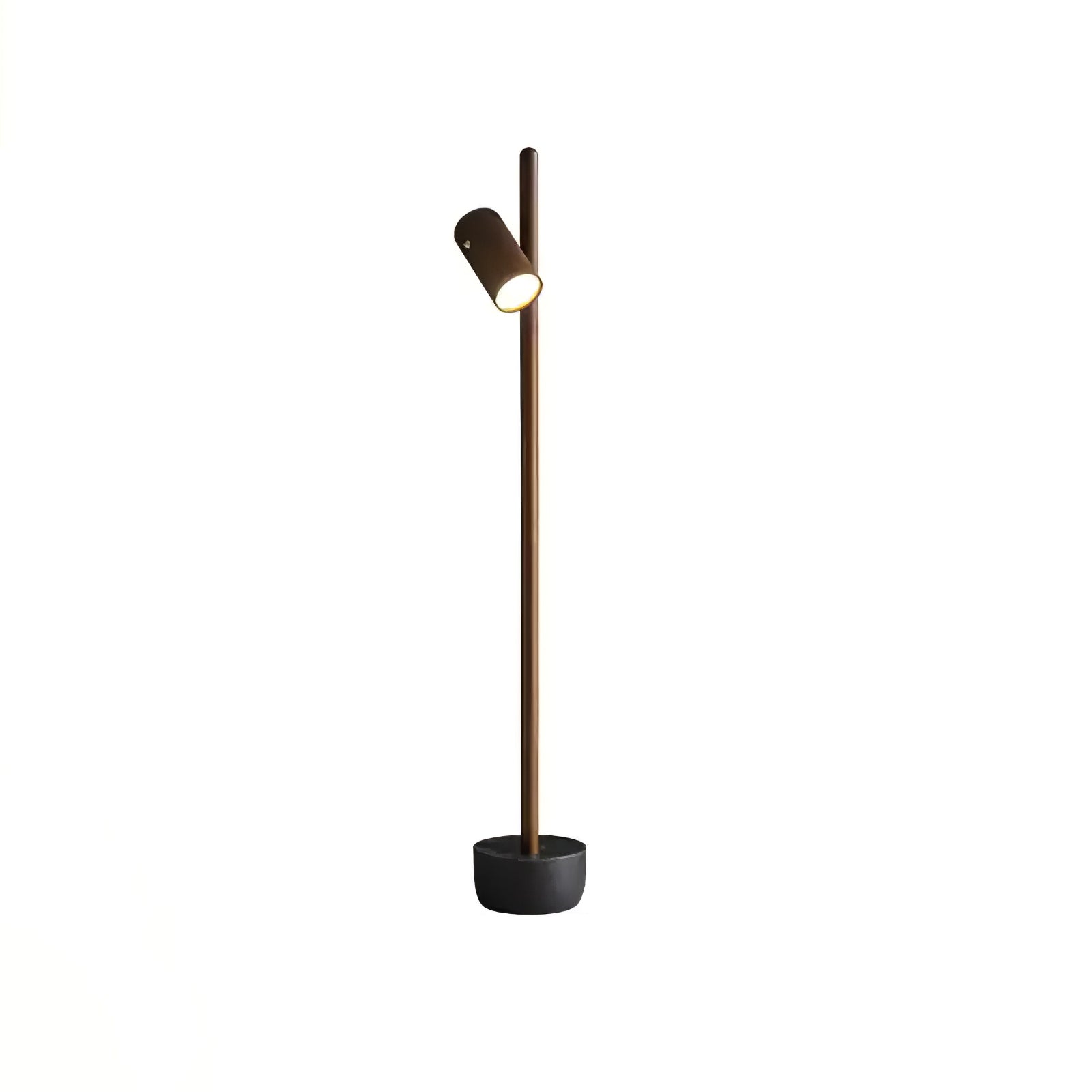 Modern Industrial Spotlight Wood Floor Lamp with Adjustable Head and Solid Base