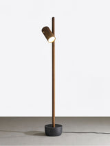 Modern Industrial Spotlight Wood Floor Lamp with Adjustable Head and Solid Base