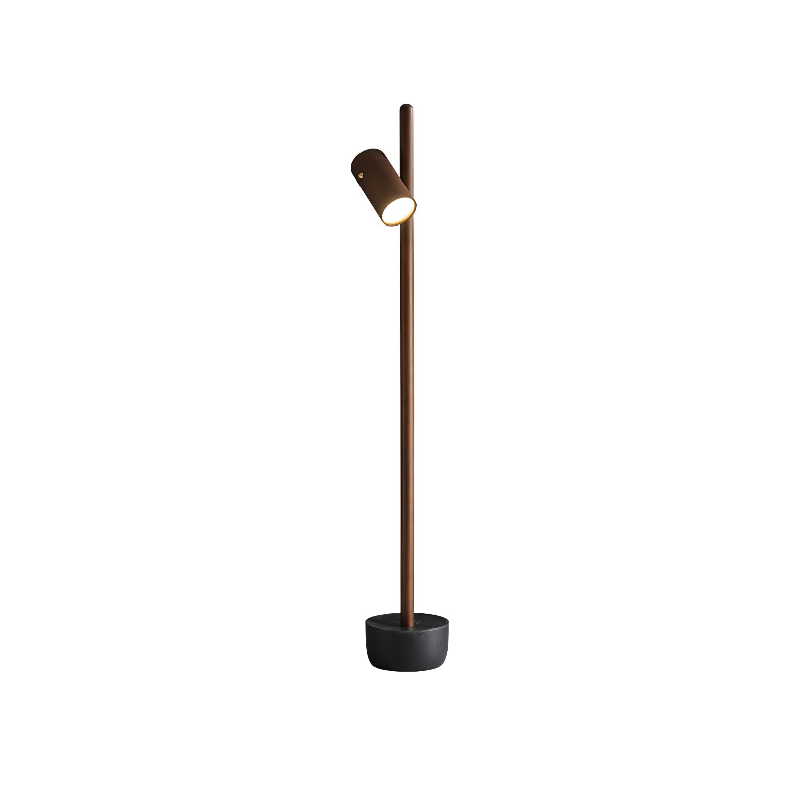 Modern Industrial Spotlight Wood Floor Lamp with Adjustable Head and Solid Base