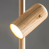Modern Industrial Spotlight Wood Floor Lamp with Adjustable Head and Solid Base