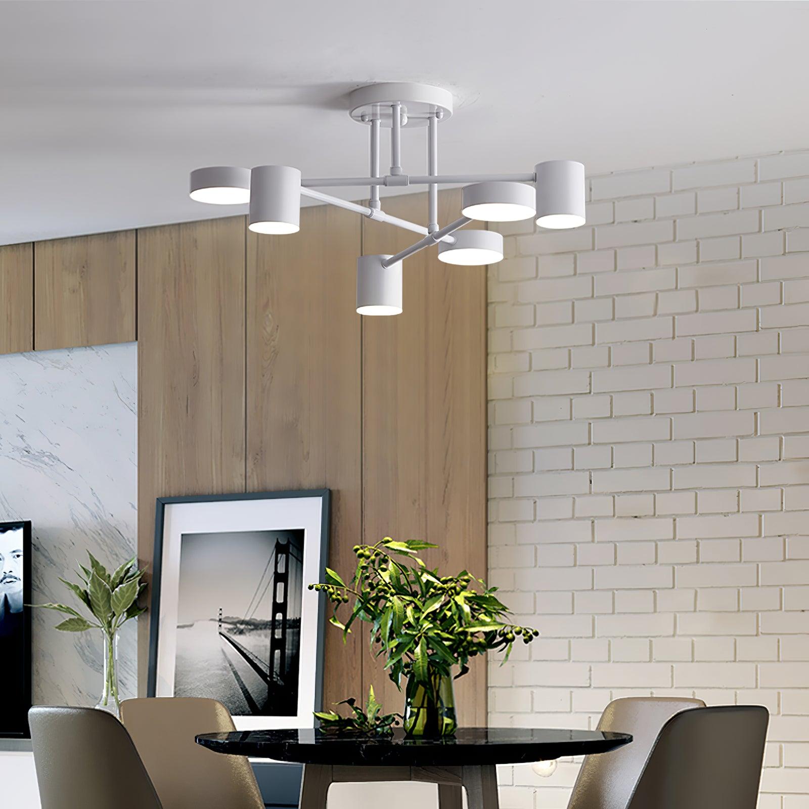 Modern Sputnik LED Flush Mount Ceiling Light with White Glass Shades 6 Light Fixture