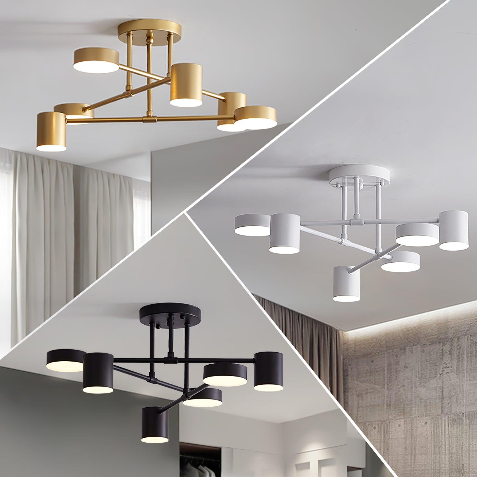 Modern Sputnik LED Flush Mount Ceiling Light with White Glass Shades 6 Light Fixture