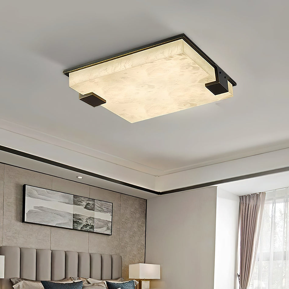 Modern Square Alabaster Stone LED Flush Mount Ceiling Lamp for Indoor Lighting