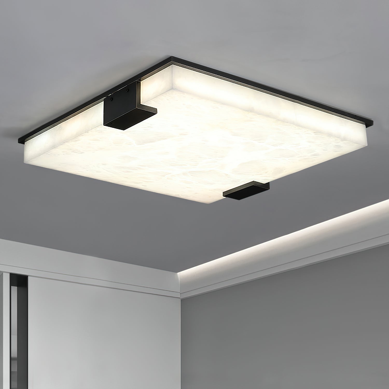 Modern Square Alabaster Stone LED Flush Mount Ceiling Lamp for Indoor Lighting