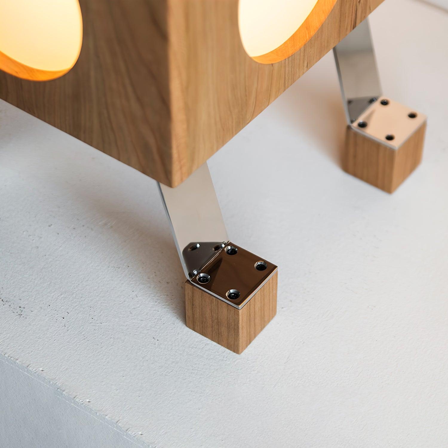 Modern Cherry Wood Square Robot Floor Lamp with Stainless Steel Frame and PC Shade