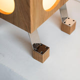 Modern Cherry Wood Square Robot Floor Lamp with Stainless Steel Frame and PC Shade