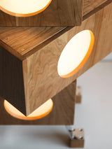 Modern Cherry Wood Square Robot Floor Lamp with Stainless Steel Frame and PC Shade