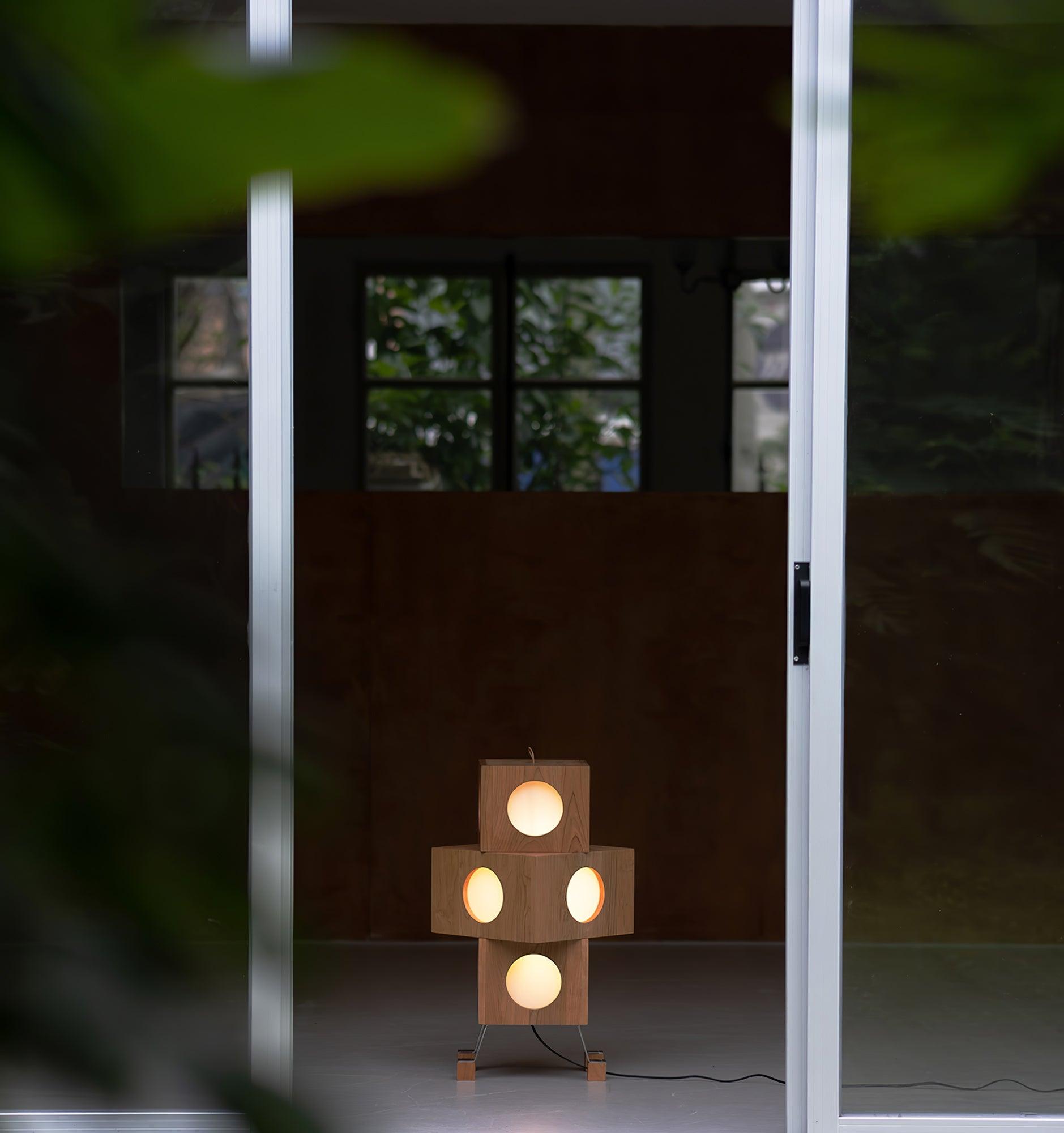 Modern Cherry Wood Square Robot Floor Lamp with Stainless Steel Frame and PC Shade