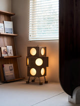 Modern Cherry Wood Square Robot Floor Lamp with Stainless Steel Frame and PC Shade