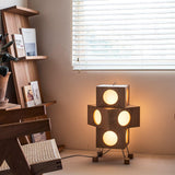 Modern Cherry Wood Square Robot Floor Lamp with Stainless Steel Frame and PC Shade