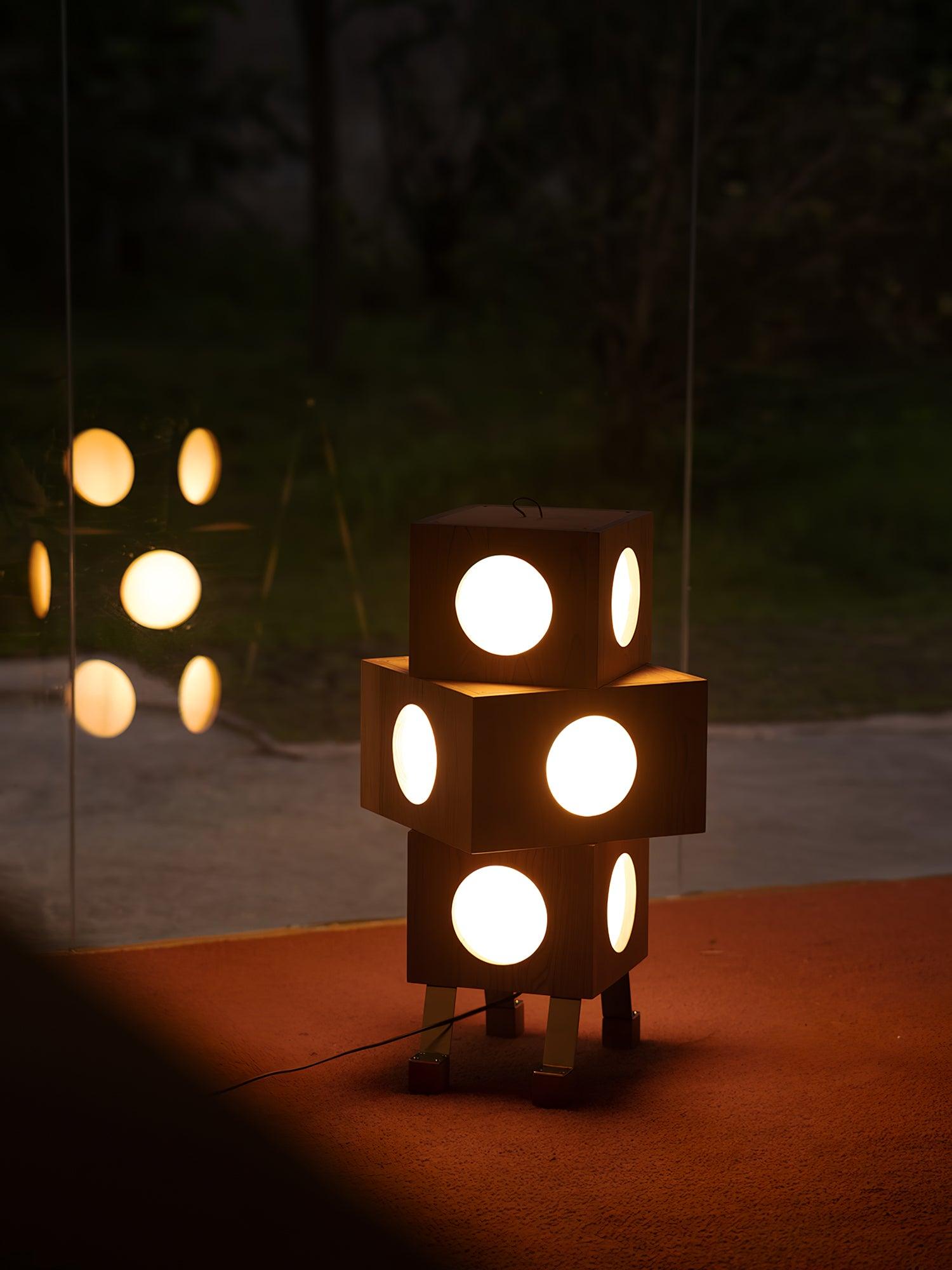 Modern Cherry Wood Square Robot Floor Lamp with Stainless Steel Frame and PC Shade