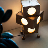 Modern Cherry Wood Square Robot Floor Lamp with Stainless Steel Frame and PC Shade