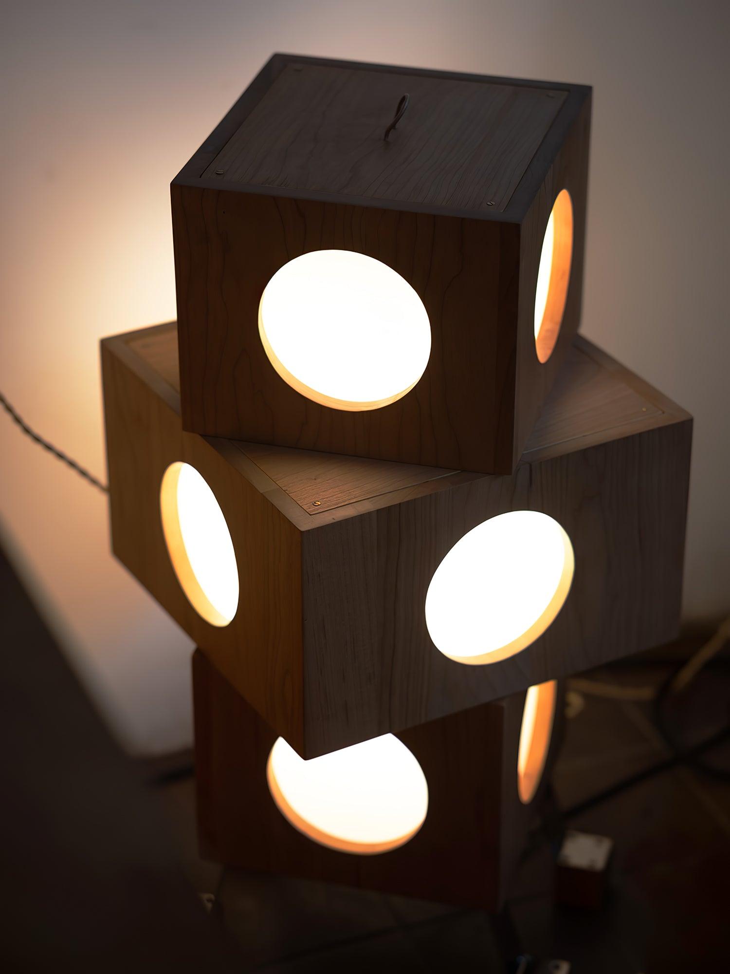Modern Cherry Wood Square Robot Floor Lamp with Stainless Steel Frame and PC Shade