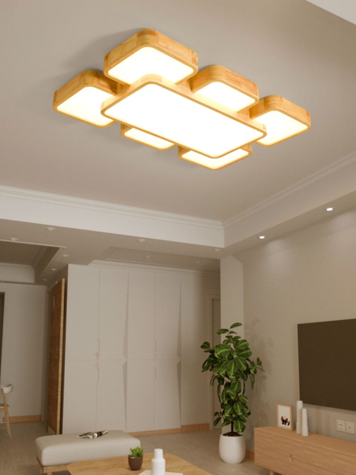 modern-rubber-wood-geometric-square-splicing-led-ceiling-light-fixture-for-living-room