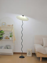 Modern Wavy Squiggle Tall Floor Lamp with Pleated Fabric Shade and Metal Base