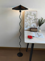 Modern Wavy Squiggle Tall Floor Lamp with Pleated Fabric Shade and Metal Base