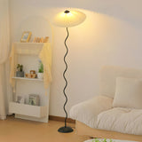 Modern Wavy Squiggle Tall Floor Lamp with Pleated Fabric Shade and Metal Base