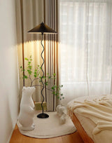 Modern Wavy Squiggle Tall Floor Lamp with Pleated Fabric Shade and Metal Base