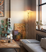 Modern Wavy Squiggle Tall Floor Lamp with Pleated Fabric Shade and Metal Base