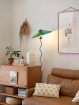 Modern Wavy Squiggle Tall Floor Lamp with Pleated Fabric Shade and Metal Base