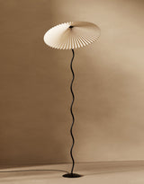 Modern Wavy Squiggle Tall Floor Lamp with Pleated Fabric Shade and Metal Base