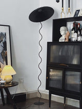 Modern Wavy Squiggle Tall Floor Lamp with Pleated Fabric Shade and Metal Base