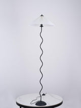 Modern Wavy Squiggle Tall Floor Lamp with Pleated Fabric Shade and Metal Base