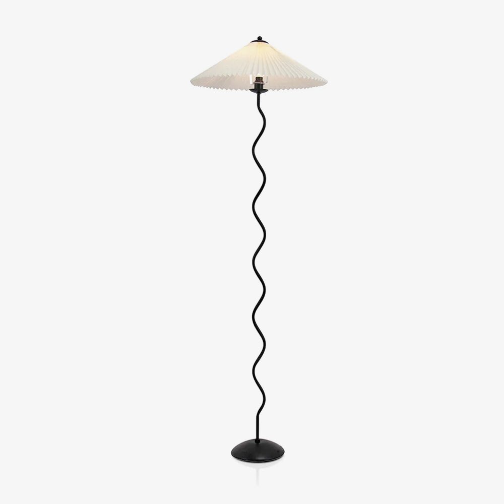 Modern Wavy Squiggle Tall Floor Lamp with Pleated Fabric Shade and Metal Base