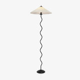 Modern Wavy Squiggle Tall Floor Lamp with Pleated Fabric Shade and Metal Base