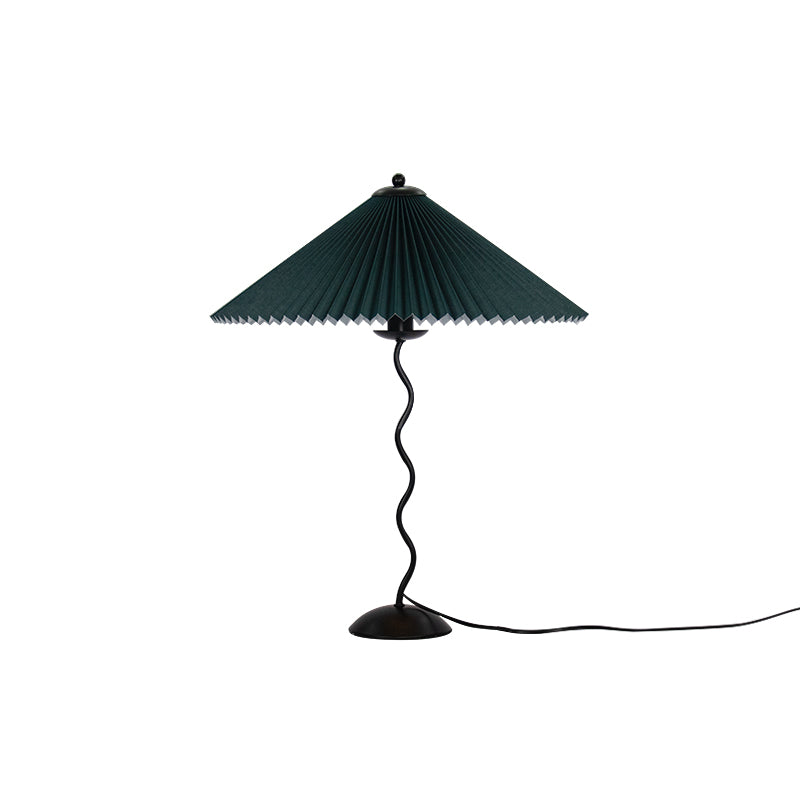 Modern Pleated Fabric Table Lamp with Nordic Wavy Metal Stem for Bedroom Living Room