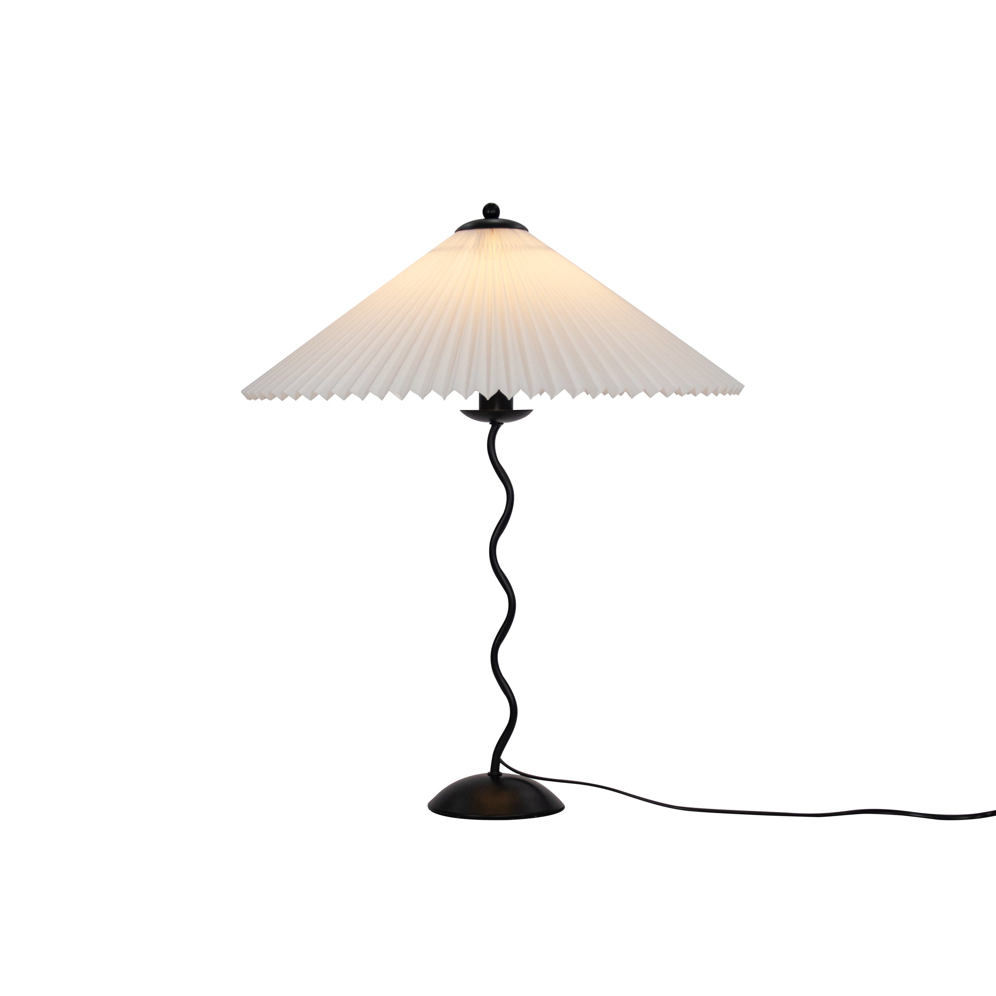Modern Pleated Fabric Table Lamp with Nordic Wavy Metal Stem for Bedroom Living Room