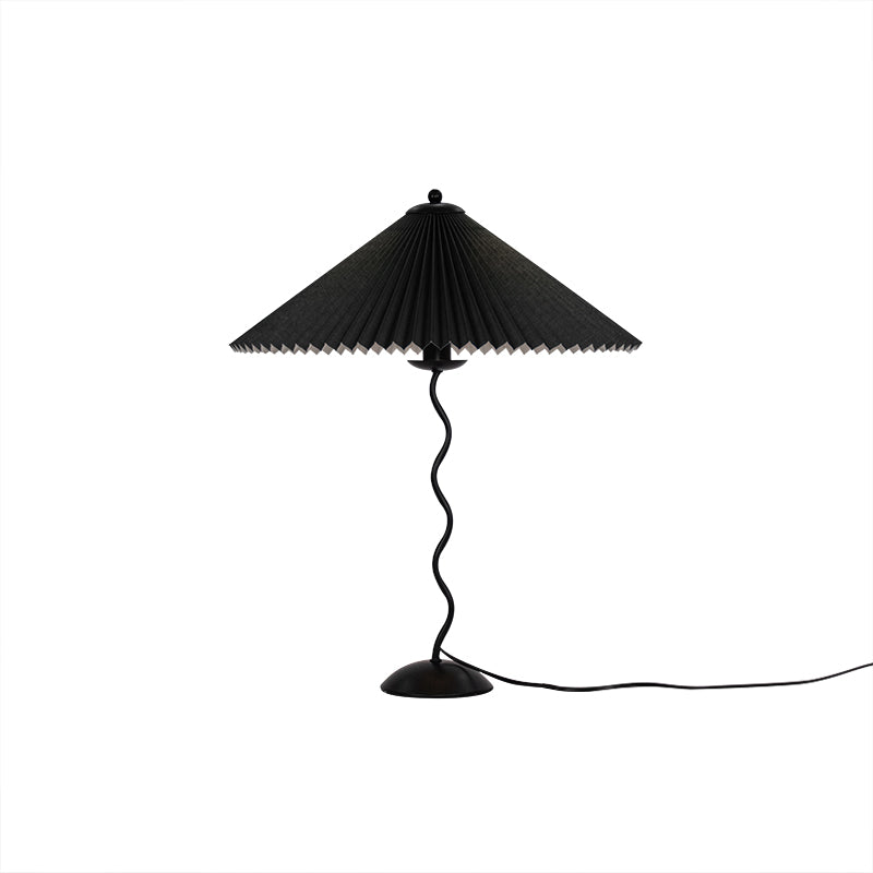 Modern Pleated Fabric Table Lamp with Nordic Wavy Metal Stem for Bedroom Living Room