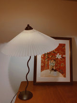 Modern Pleated Fabric Table Lamp with Nordic Wavy Metal Stem for Bedroom Living Room